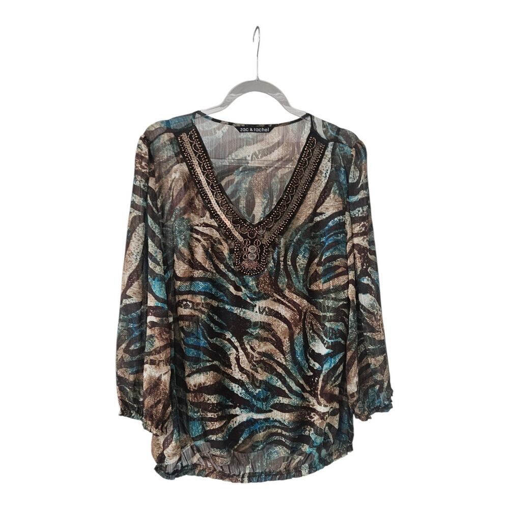NWT Zac & Rachel Womens XL Blouse Animal Print Sheer Overlay/Camisole Lined